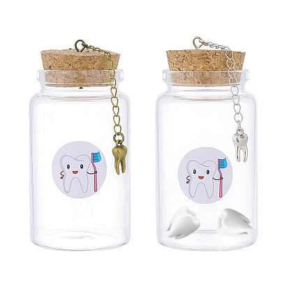 2 шт. 2 Цветовая колонка прозрачное стекло детские зубы пустые пробковые бутылки с кисточками из сплава и наклейками с изображением зубов