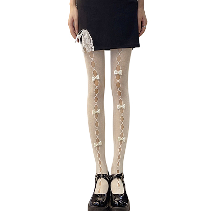 Нейлоновые колготки в сеточку с бантом, сетчатые чулки для женщин