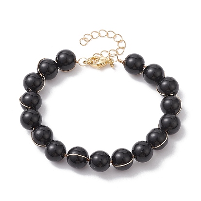 Glass Round Beaded Bracelet with Alloy Clasps