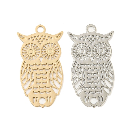 Rack Plating Brass Hollow Out Connector Charms, Long-Lasting Plated, Cadmium Free & Nickel Free & Lead Free, Owl Etched Metal Embellishments