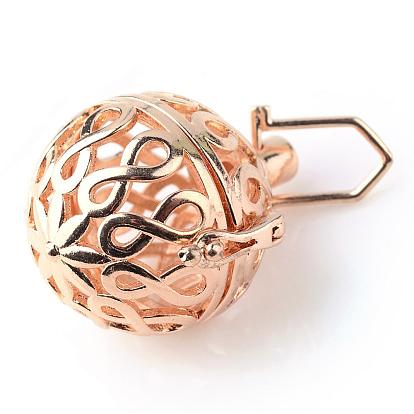 Rack Plating Brass Cage Pendants, For Chime Ball Pendant Necklaces Making, Hollow Round with Infinity