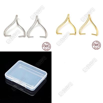 2 Stück 2 Farben Gestellbeschichtung 925 Sterlingsilber Mikropavé klare Zirkonia Eispickel-Schnallen, Twist Teardrop, mit s925-Stempel