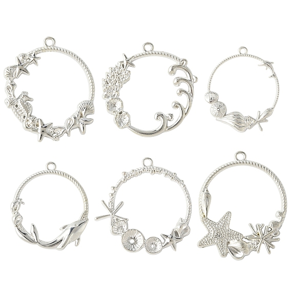 12 шт 6 стиль сплава подвески с открытой задней лицевой панелью, для diy уф смолы, эпоксидная смола, Прессованные цветочные украшения, океанский стиль, без никеля , разнообразные