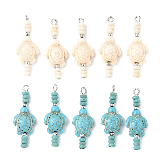 10 шт. 2 цвета окрашенные синтетические бирюзовые черепахи рондель бусины подвески, с железными петлями, платина