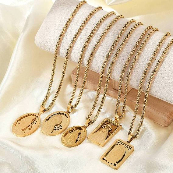 201 ожерелья из нержавеющей стали с подвеской в виде Девы Марии и цепочкой из пшеницы для мужчин