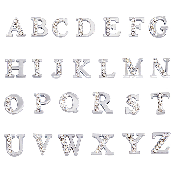 52шт 26 стиль сплава стразы слайд-шармы, начальный алфавит, платина