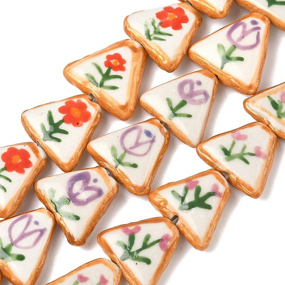 Фарфоровые бусины ручной работы, бусины ручной работы, Треугольник с цветком, с эмалью