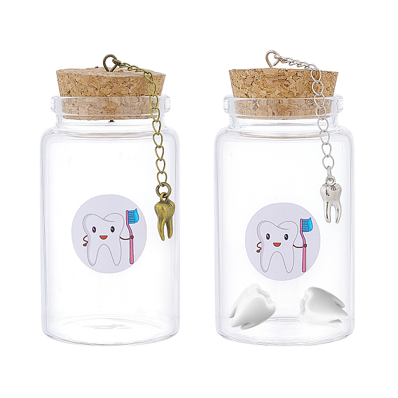 2 шт. 2 Цветовая колонка прозрачное стекло детские зубы пустые пробковые бутылки с кисточками из сплава и наклейками с изображением зубов