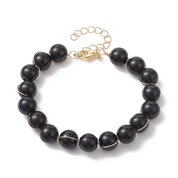 Glass Round Beaded Bracelet with Alloy Clasps