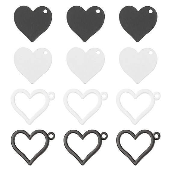 24Pcs 4 Style Spray Painted Alloy Pendants, Heart