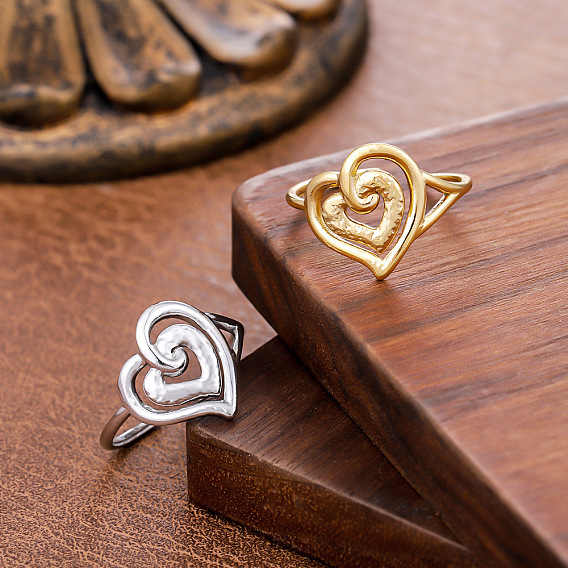 304 открытые кольца-манжеты из нержавеющей стали для женщин, сердце