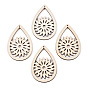 Printed Poplar Wood Big Pendants, Teardrop Charms, Antique White