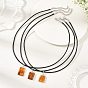 Natural Amber Rectangle Pendant Necklaces with Black Imitation Leather Cord