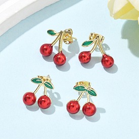 Серьги-гвоздики из латуни, вишня