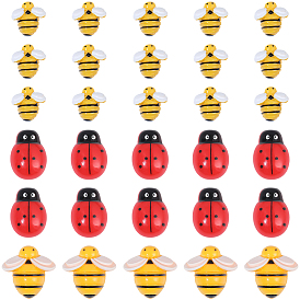 60 шт 3 стили кабошоны из непрозрачной смолы, пчелы и божья коровка