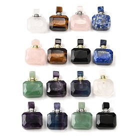 Подвески для флаконов духов из натуральных драгоценных камней, с 304 фурнитурой из нержавеющей стали, граненые, прямоугольник амулеты