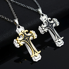 Gold Cross Pendant Necklace Punk Style Dragon Bone Chain Polished