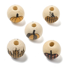 Halloween Printed Schima Wood European Beads, Round