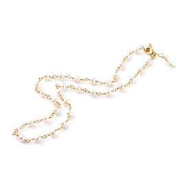 Натуральный жемчуг бисера ожерелья, с латунными карабин-лобстерами , круглые, золотые