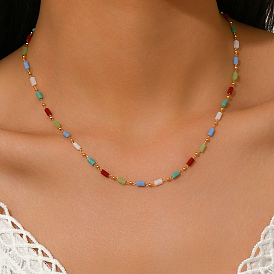 Геометрические латунные стеклянные колонны цепочки ожерелья для женщин повседневные украшения для отпуска, золотые