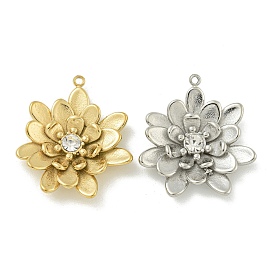 304 Stainless Steel Pendants, with Crystal Rhinestine, Flower Charm