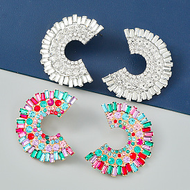 Fashion Colorful CZ C-shaped Alloy Sunflower Earrings for Women