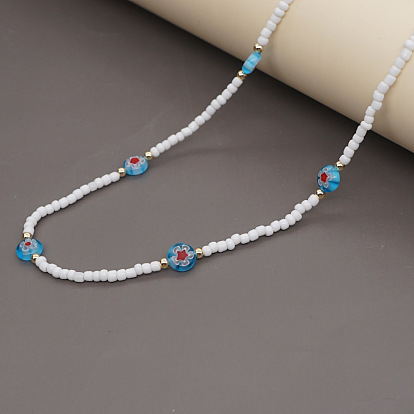 Minimalist White Glass Bead Necklace with Boho Charm and Elegance