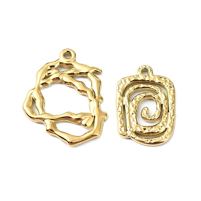 Ion Plating(IP) 304 Stainless Steel Pendants, Real 18K Gold Plated, Rectangle/Irregular Ring Charm