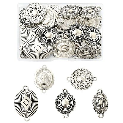 40шт 5 стили подвески из цинкового сплава в тибетском стиле, античное серебро, плоский круглый овальный цветок