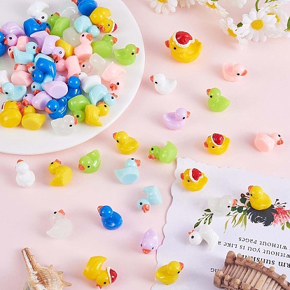 80 Pcs 8 Colors Luminous Mini Ducks, Yellow and White Tiny Ducks, Christmas Hat Resin Duck, Mini Resin Animal for Fairy Garden, Miniature Landscape, Tabletop, Cake, Potted Plants Decor