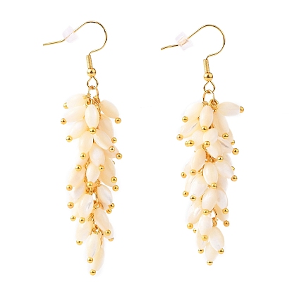 Natural Trochid Shell/Trochus Shell Cluster Earrings, Dangle Earrings, with Golden Plated Brass Earring Hooks