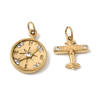 304 Stainless Steel & Crystal Rhinestone Pendants, Golden