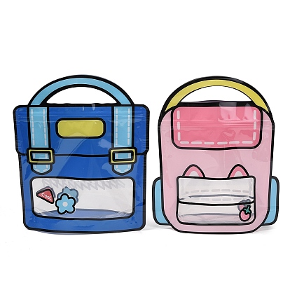 2Pcs Backpack Shaped Plastic Gift Storage Resealable Bags with Handles, Schoolbag Snack Packing Tote Bags