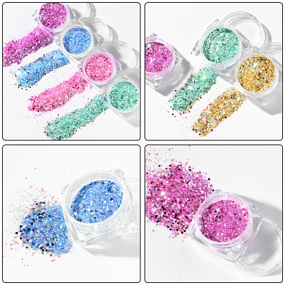 Shining Nail Art Decoration Accessories, with Glitter Powder and Sequins, DIY Sparkly Paillette Tips Nail