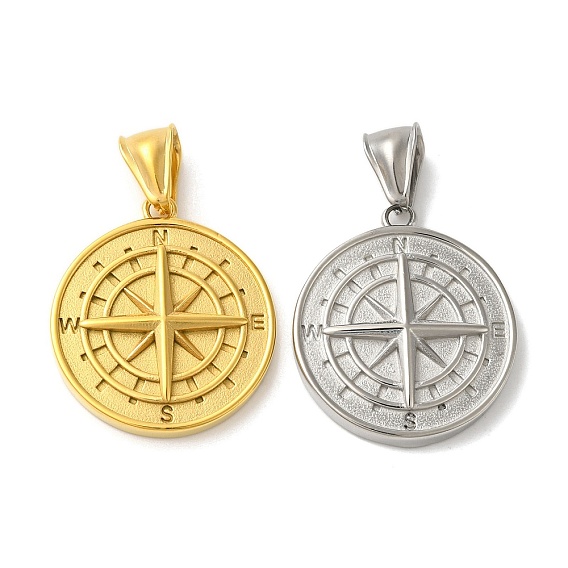 304 подвески из нержавеющей стали, плоский круглый с подвеской в виде компаса
