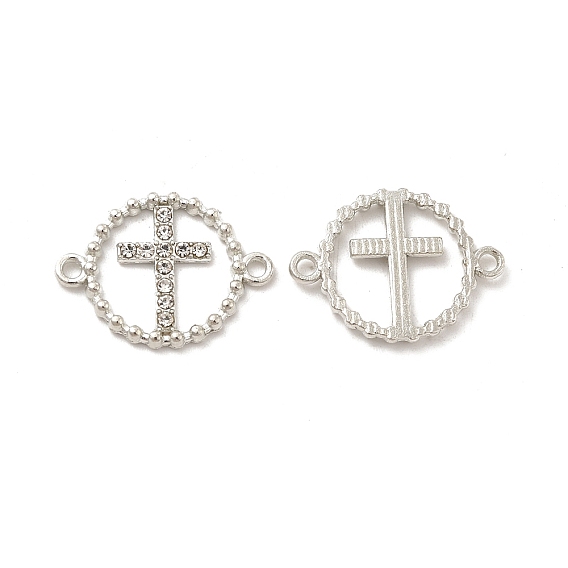Alloy Connector Charms with Crystal Rhinestone, Nickel, Ring Links with Religion Cross