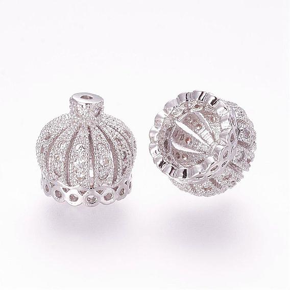 Латунные микро проложить кубического циркония бусы, кисточка крышка под залог, корона, полый