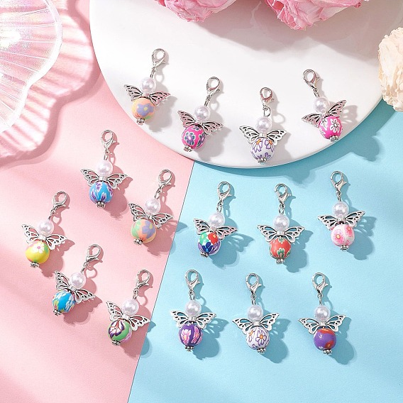 Полимерной глины ручной работы подвески, с бусинами из АБС-пластика, имитирующими жемчуг. Ангел