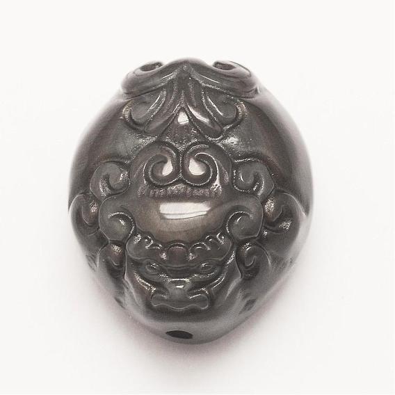 Carved Natural Obsidian Beads, Pi Xiu