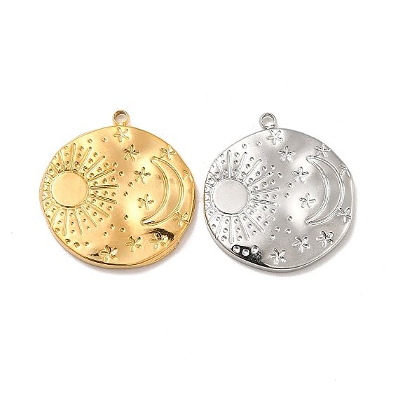 304 подвески из нержавеющей стали, плоский круг с луной и солнцем