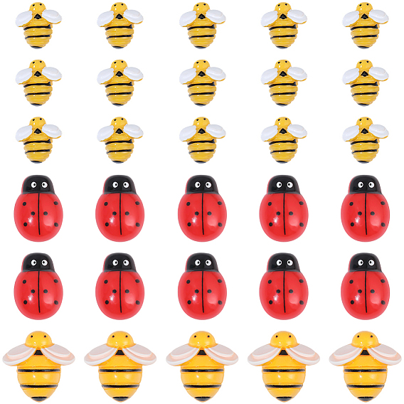60 шт 3 стили кабошоны из непрозрачной смолы, пчелы и божья коровка