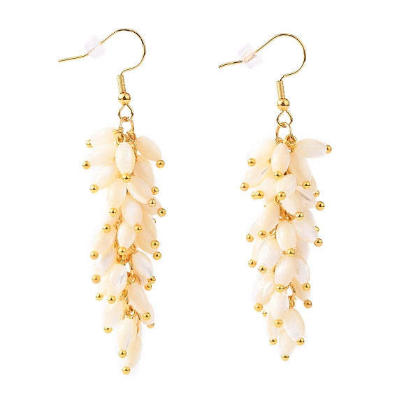 Natural Trochid Shell/Trochus Shell Cluster Earrings, Dangle Earrings, with Golden Plated Brass Earring Hooks