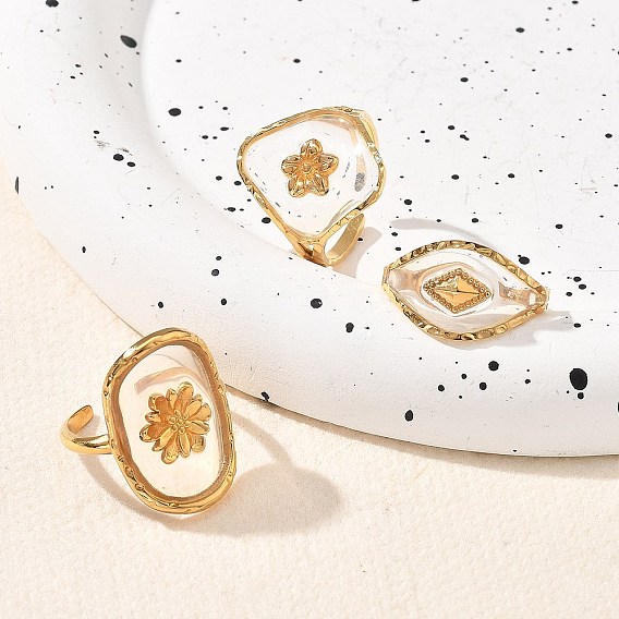 Полимерные пальцевые кольца, 304 открытые манжеты из нержавеющей стали для женщин, реальный 18 k позолоченный