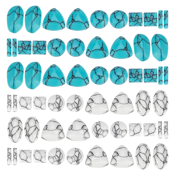 120шт. 10 стили окрашенные синтетические бирюзовые кабошоны, разнообразные