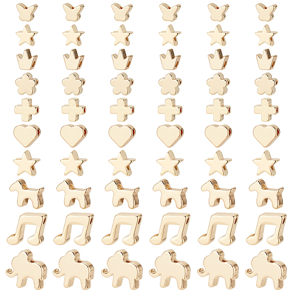 60шт 10 стиль латунные бусины, долговечный, сердце и звезда и корона и бабочка
