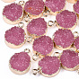 Electroplate Druzy Resin Pendants, with Iron Findings, Flat Round, Light Gold