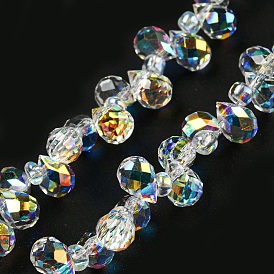 Electroplate Transparent Glass Beads Strands, AB Color Plated, Faceted Teardrop, Top Drilled