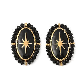 304 нержавеющей стальной эмали подвески, со стеклом, овал со звездой, реальный 18 k позолоченный, вакуумное покрытие pvd