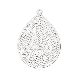 201 подвески из нержавеющей стали, подвески в форме капли с узором из листьев, гравированные металлические украшения