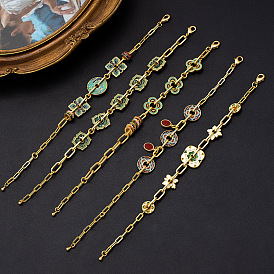 Браслеты-цепочки из латуни с эмалью, браслеты-цепочки для женщин, золотые